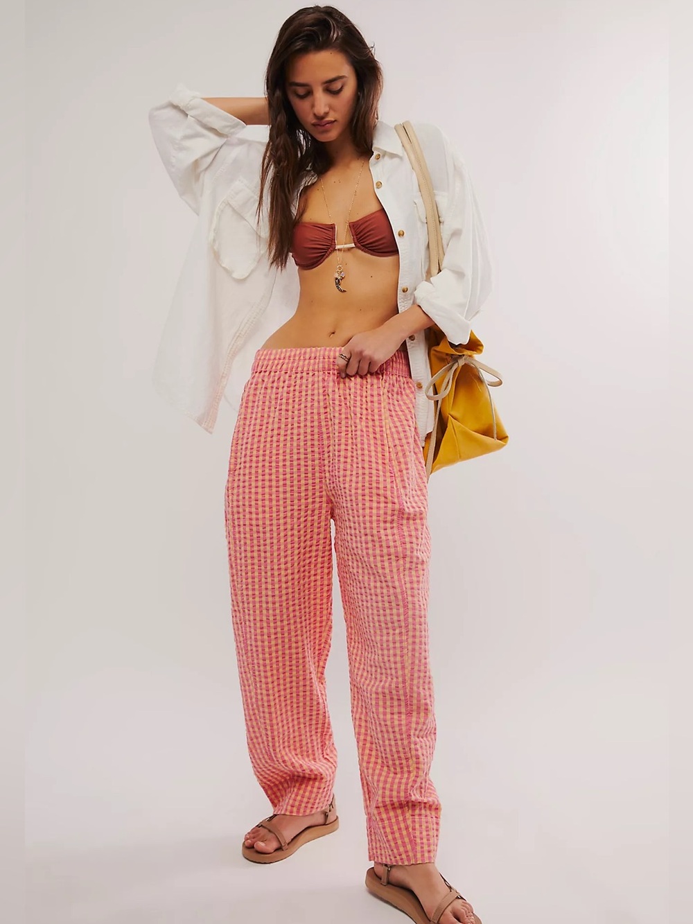 Free People Preppy Poplin Gingham Searsucker Pants - Picture 2 of 14